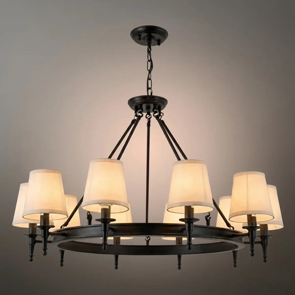 Vintage Black Chandelier - Copper Ring Metal Frame with Fabric for Dining Room - Flindria