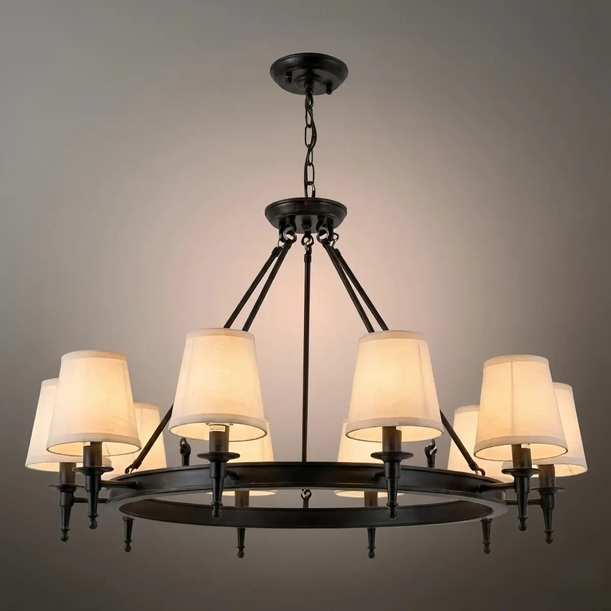 Vintage Black Chandelier - Copper Ring Metal Frame with Fabric for Dining Room - Flindria