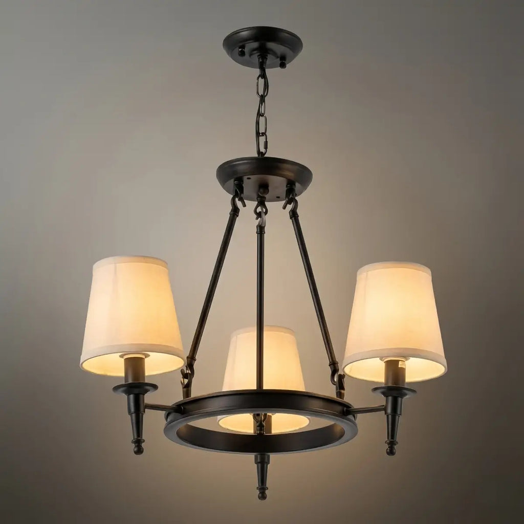 Vintage Black Chandelier - Copper Ring Metal Frame with Fabric for Dining Room - Flindria