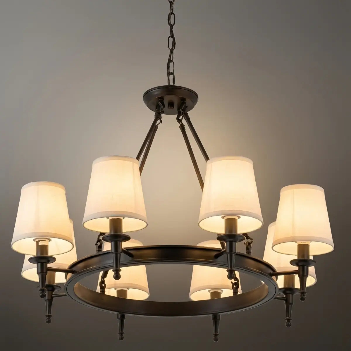 Vintage Black Chandelier - Copper Ring Metal Frame with Fabric for Dining Room - Flindria
