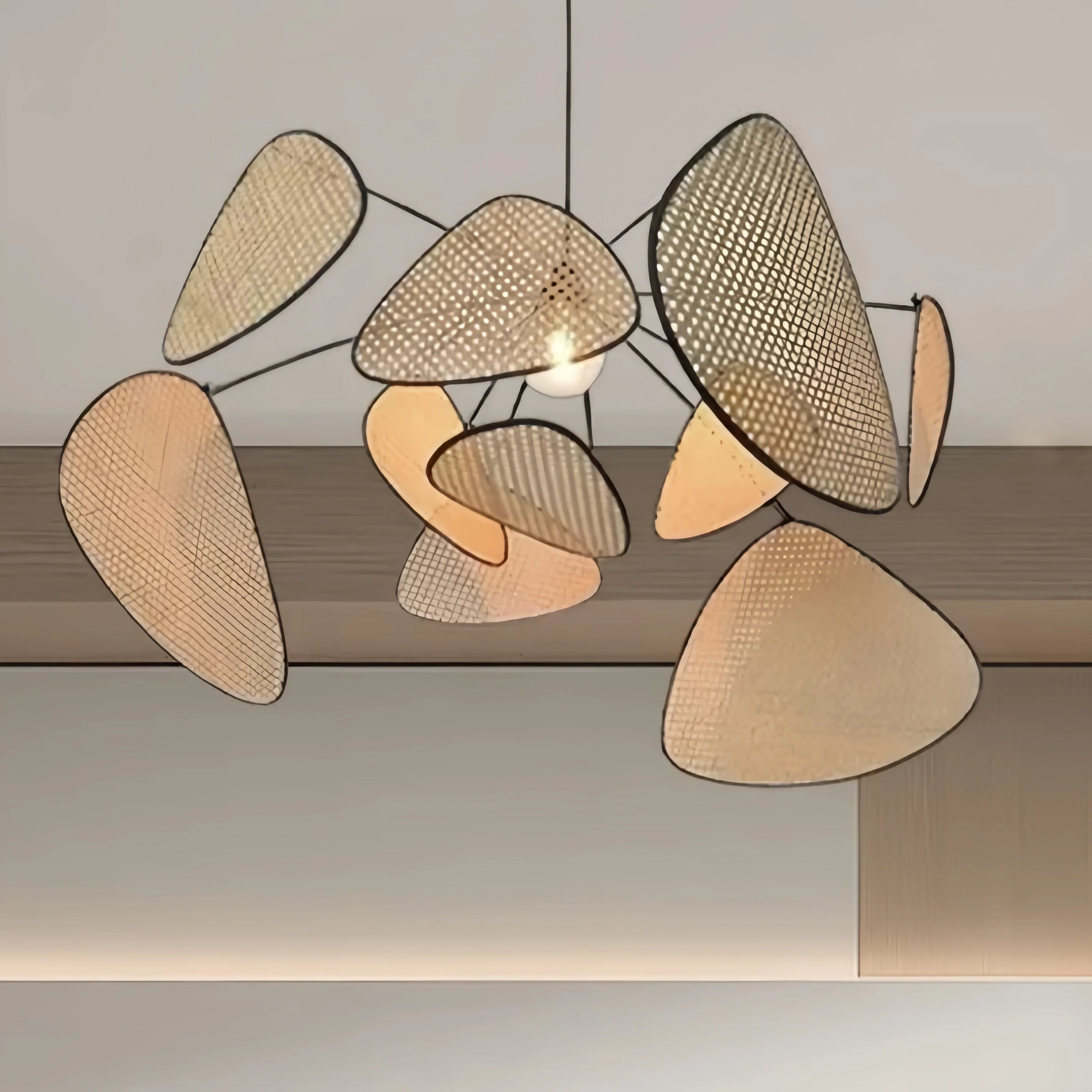 Art Deco Designer Rattan Chandelier – Geometric Metal Frame for Dining Room - Flindria