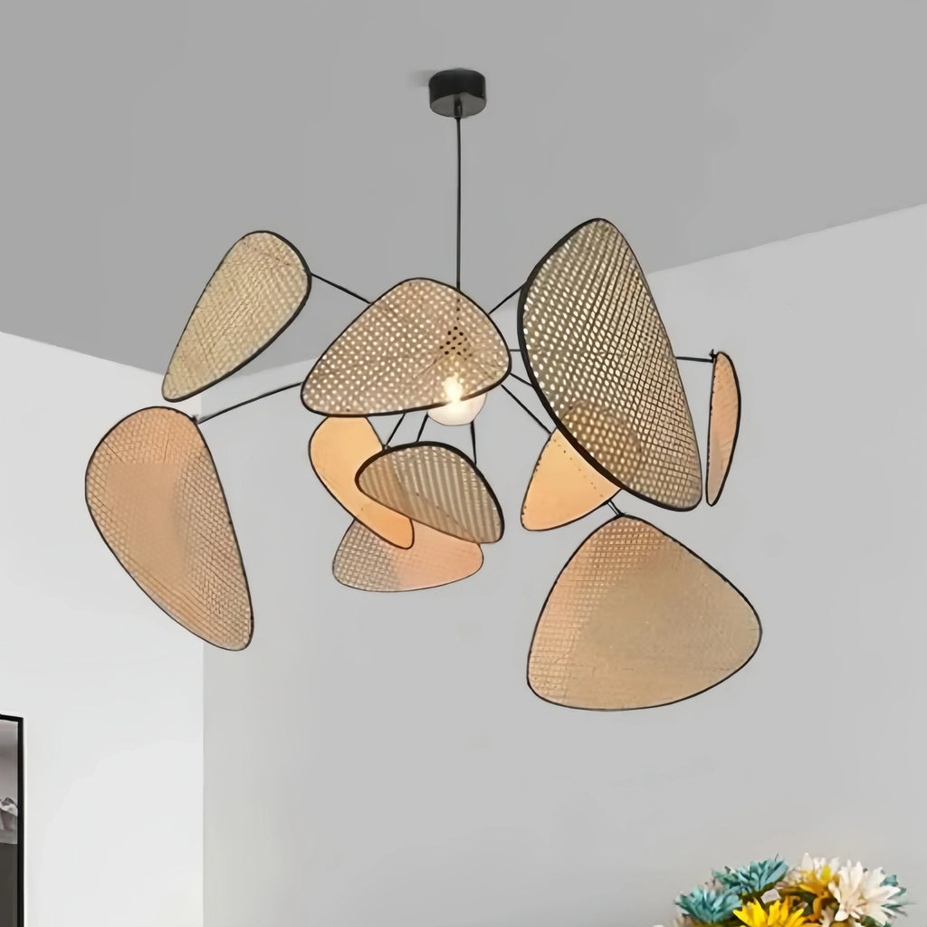 Art Deco Designer Rattan Chandelier – Geometric Metal Frame for Dining Room - Flindria