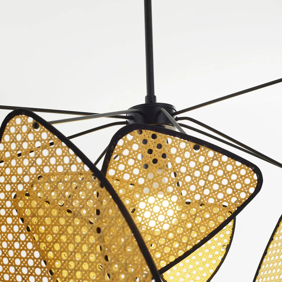Art Deco Designer Rattan Chandelier – Geometric Metal Frame for Dining Room - Flindria