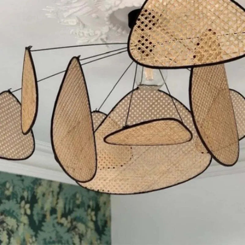 Art Deco Designer Rattan Chandelier – Geometric Metal Frame for Dining Room - Flindria