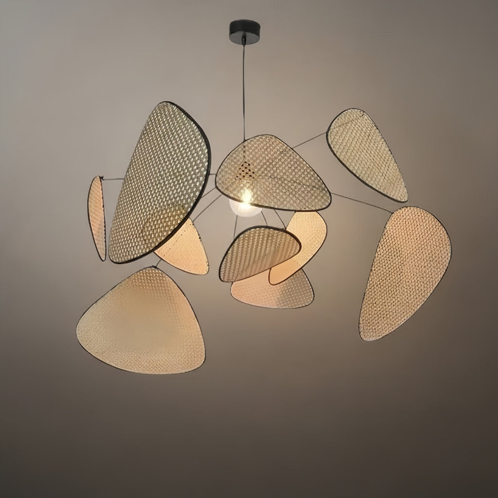 Art Deco Designer Rattan Chandelier – Geometric Metal Frame for Dining Room - Flindria