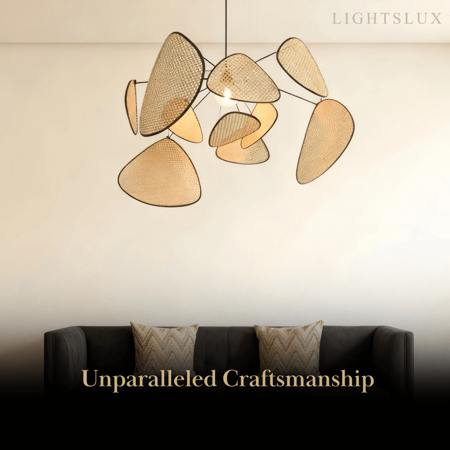Art Deco Designer Rattan Chandelier – Geometric Metal Frame for Dining Room - Flindria