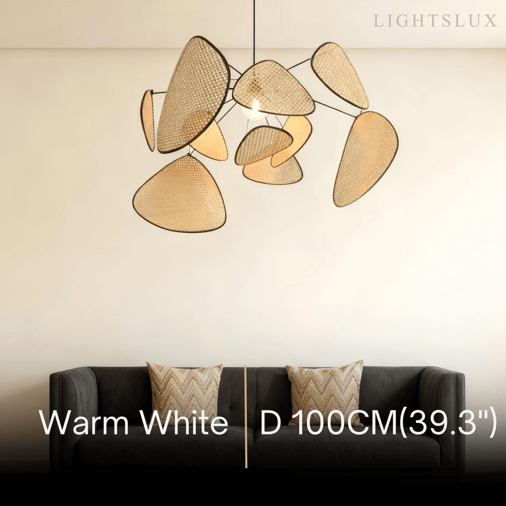 Art Deco Designer Rattan Chandelier – Geometric Metal Frame for Dining Room - Flindria