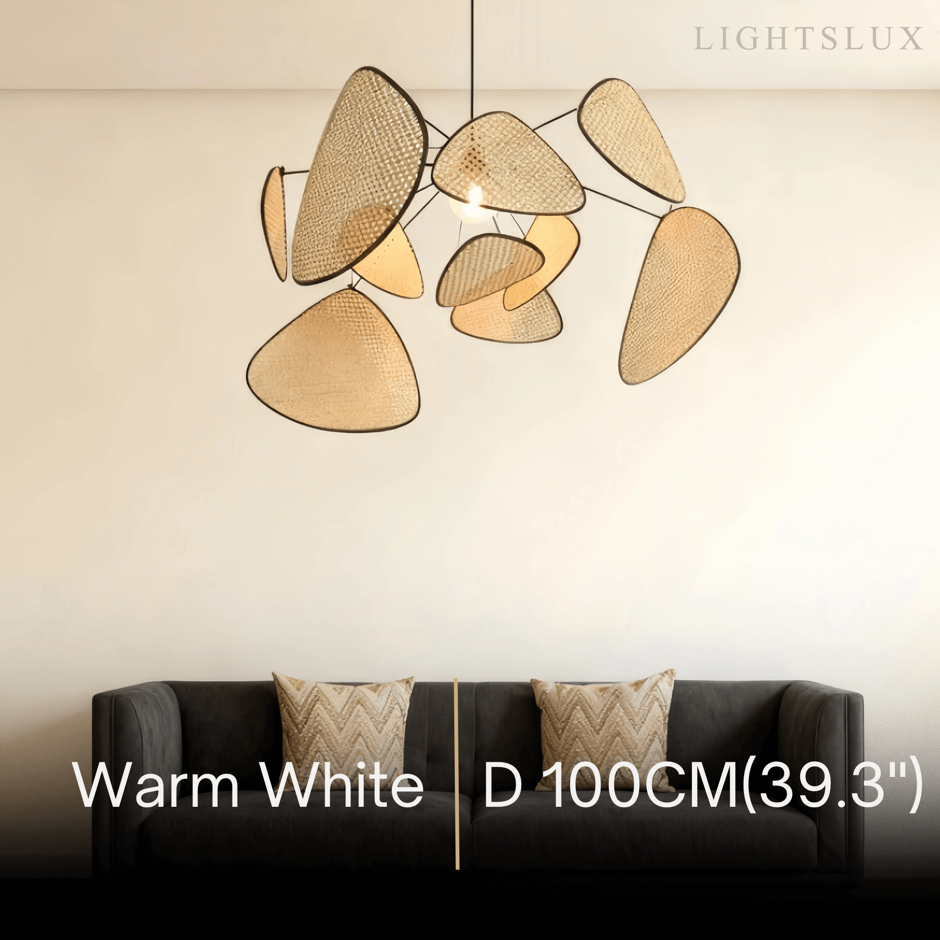 Art Deco Designer Rattan Chandelier – Geometric Metal Frame for Dining Room - Flindria