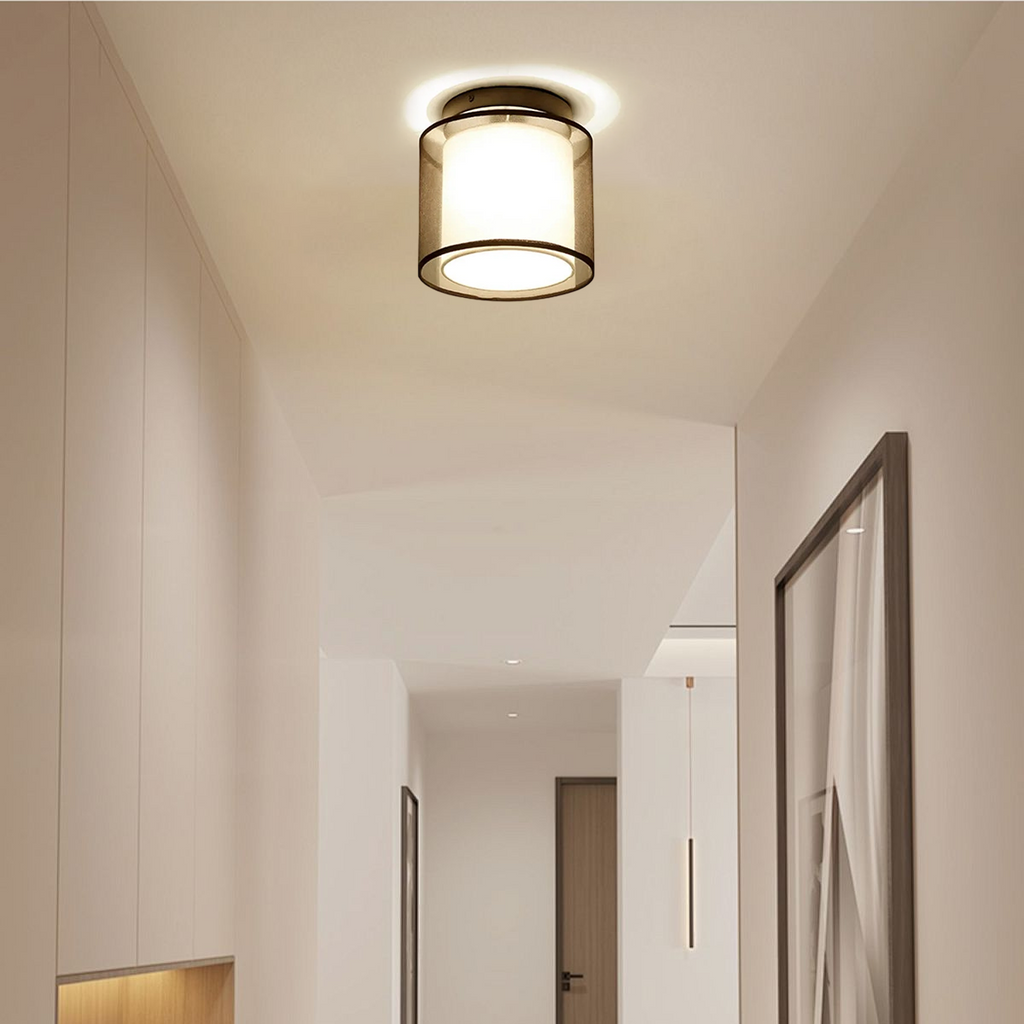 Modern Flush Mount Ceiling Light — Fabric & Metal Square/Circular in Black - Flindria