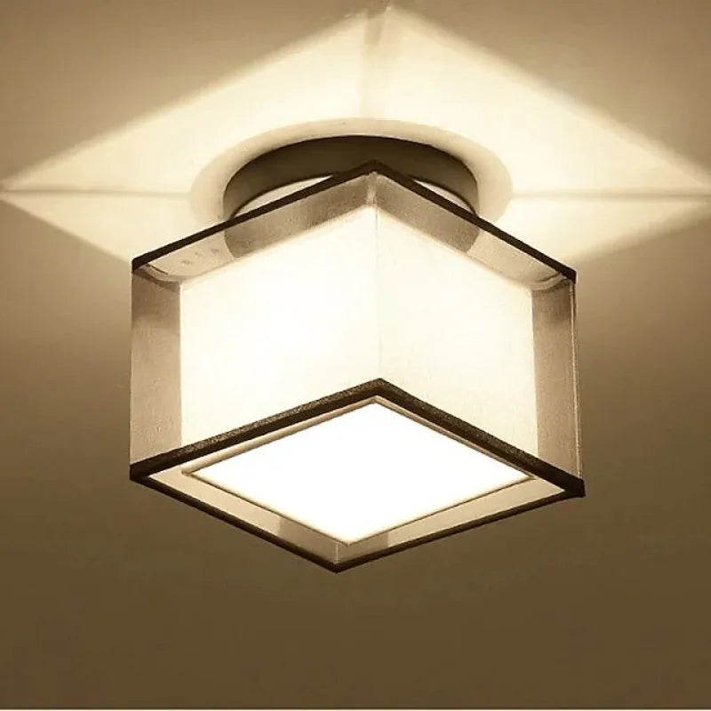 Modern Flush Mount Ceiling Light — Fabric & Metal Square/Circular in Black - Flindria