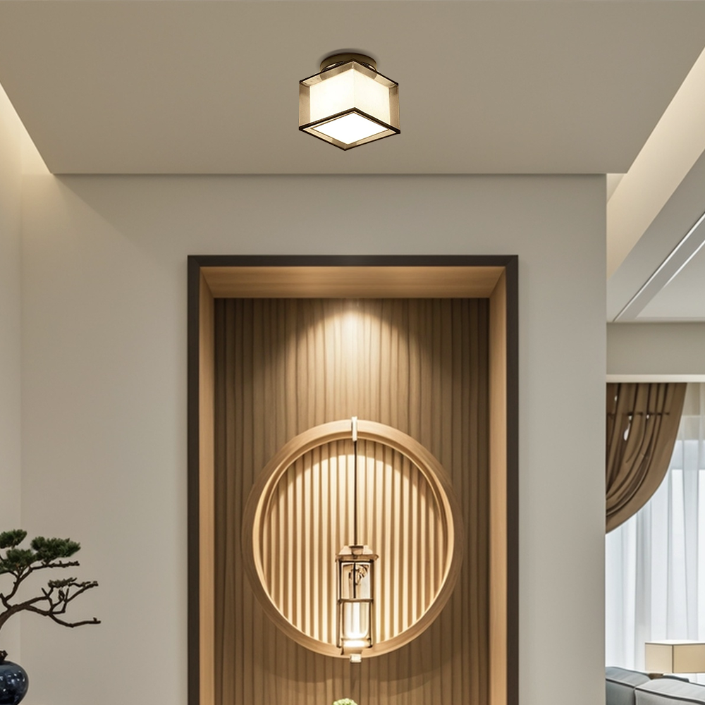 Modern Flush Mount Ceiling Light — Fabric & Metal Square/Circular in Black - Flindria