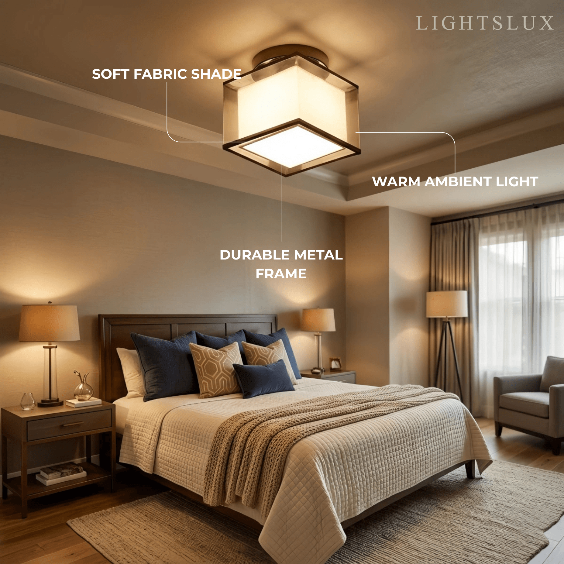 Modern Flush Mount Ceiling Light — Fabric & Metal Square/Circular in Black - Flindria