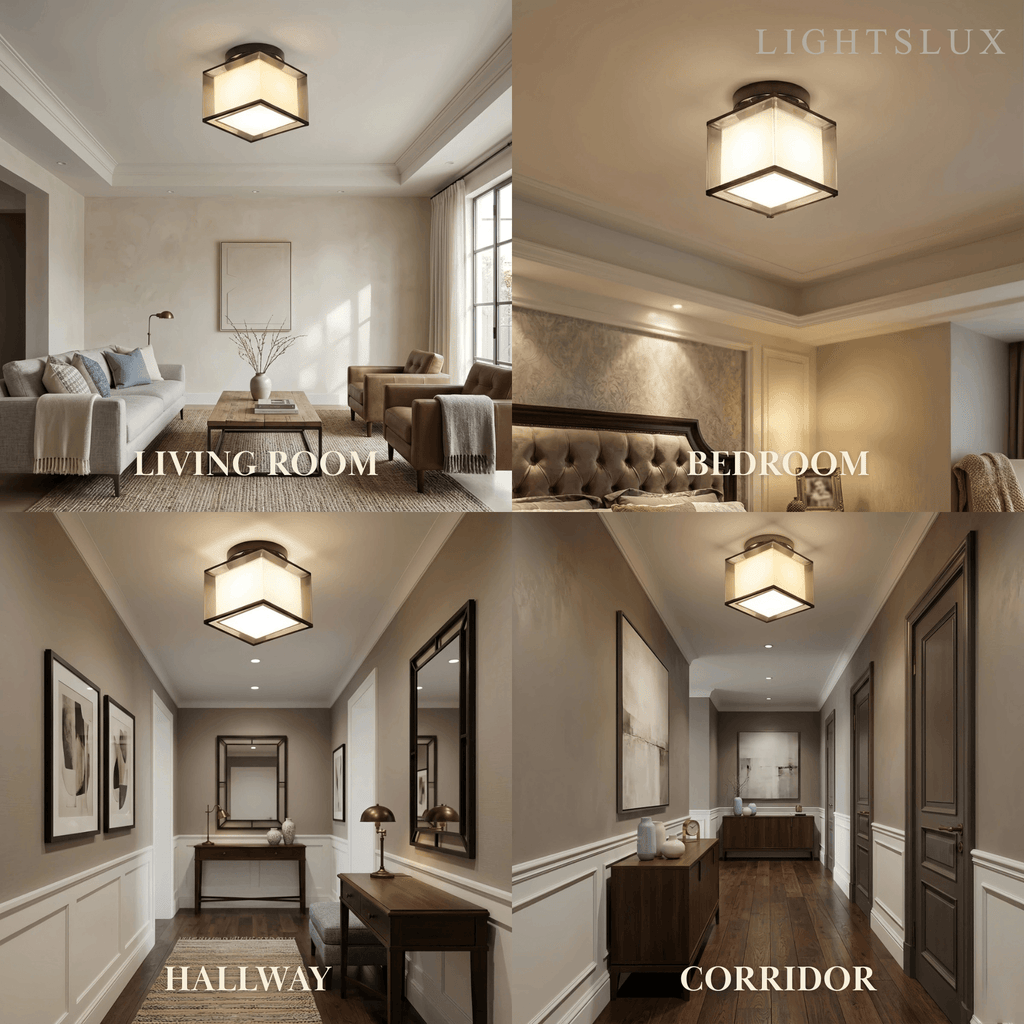Modern Flush Mount Ceiling Light — Fabric & Metal Square/Circular in Black - Flindria