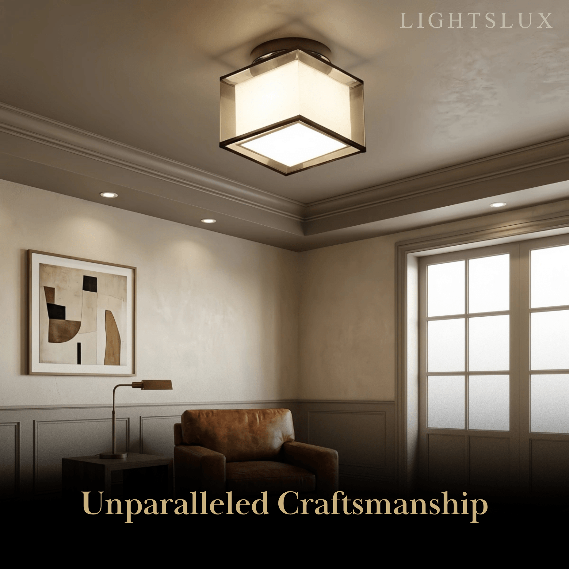 Modern Flush Mount Ceiling Light — Fabric & Metal Square/Circular in Black - Flindria