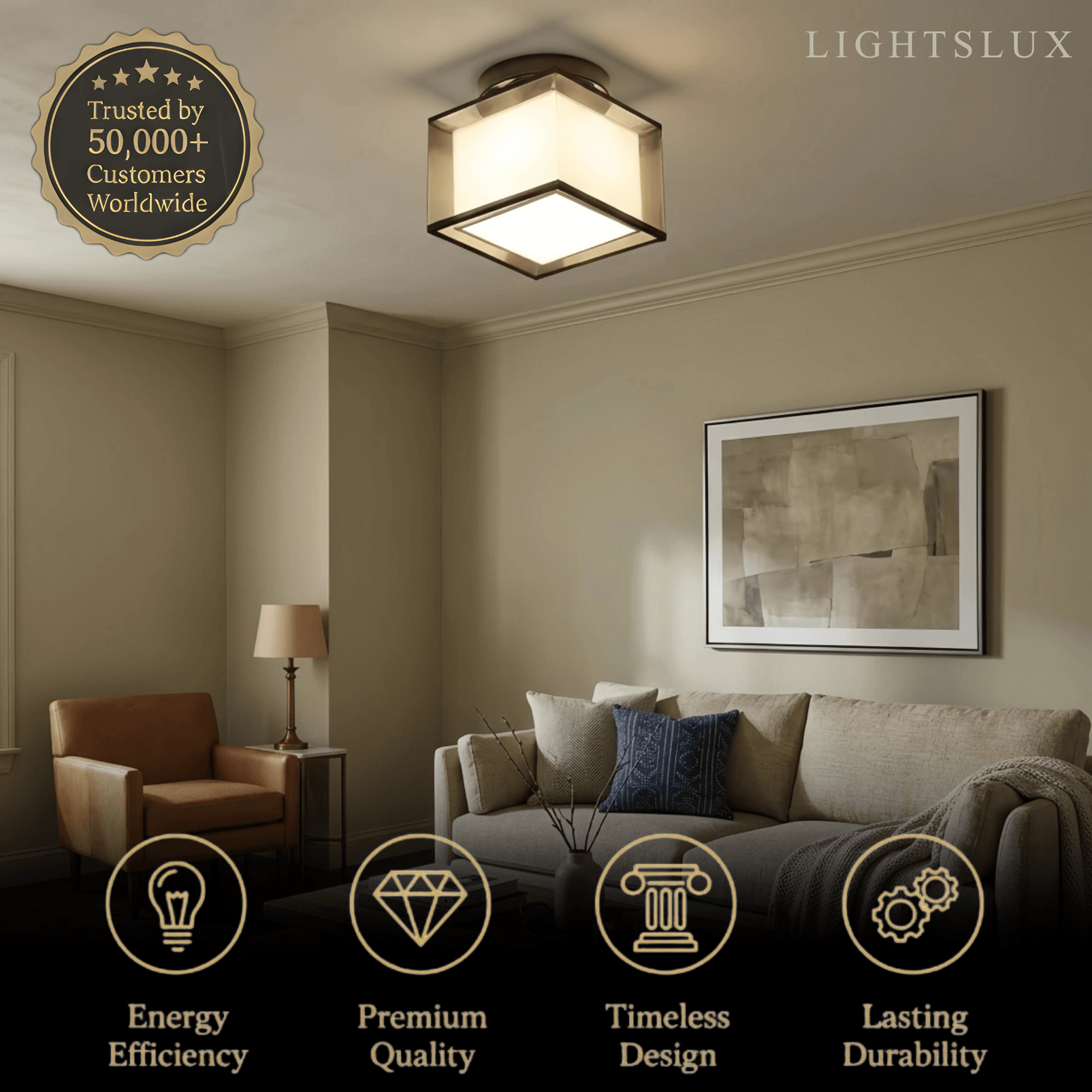 Modern Flush Mount Ceiling Light — Fabric & Metal Square/Circular in Black - Flindria