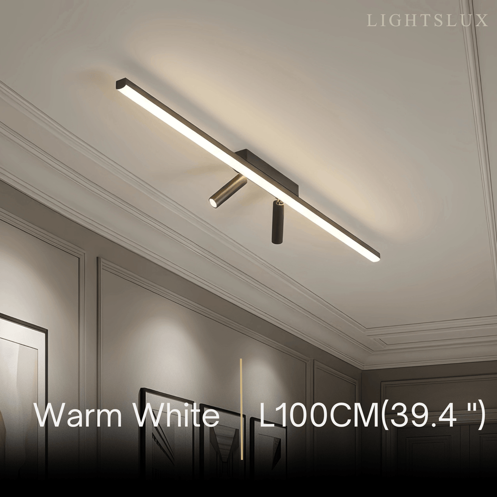 Minimalist Linear Ceiling Light – Black Metal Fixture for Living Room/Bedroom - Flindria
