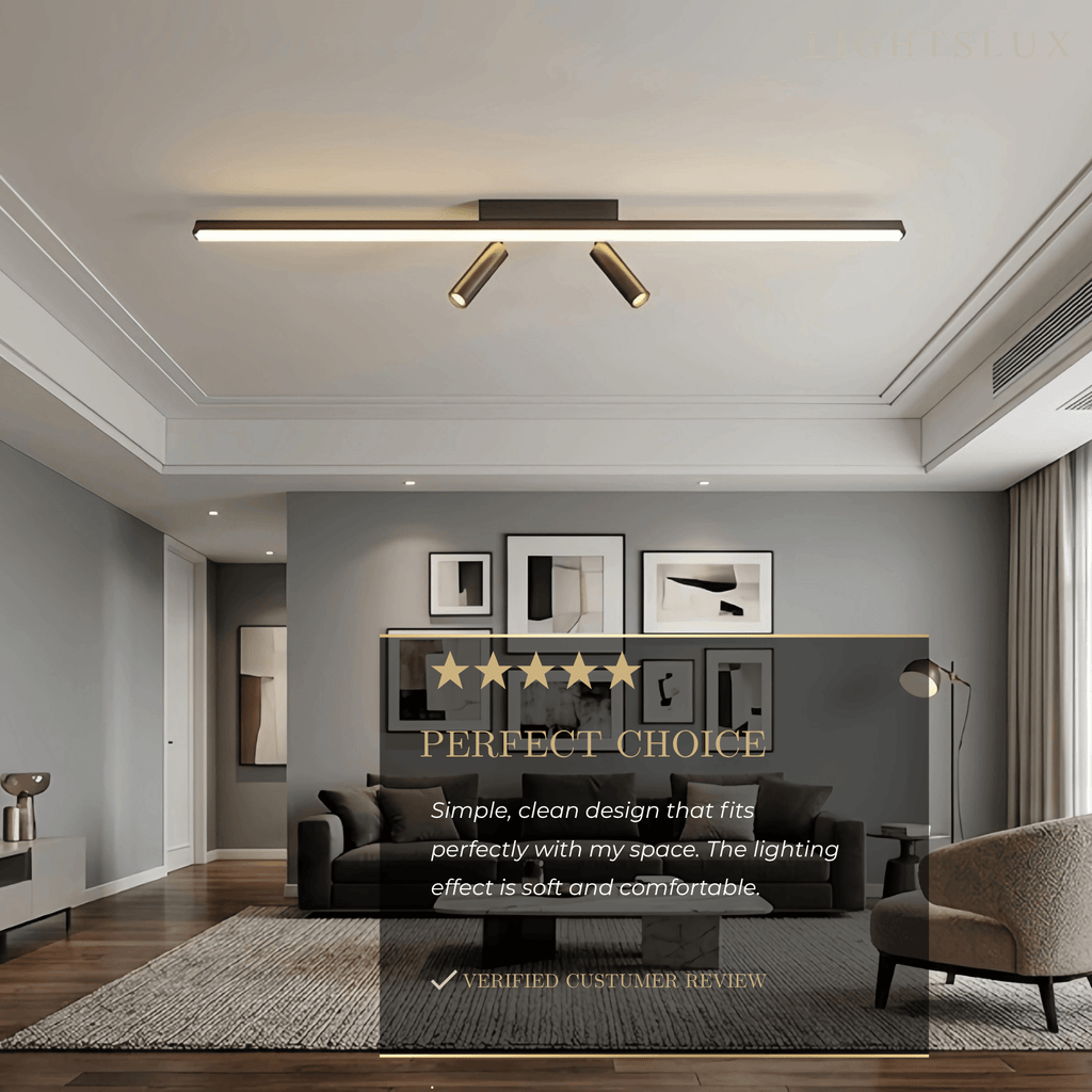 Minimalist Linear Ceiling Light – Black Metal Fixture for Living Room/Bedroom - Flindria