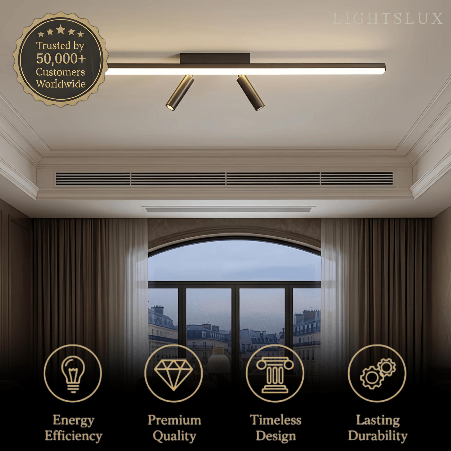 Minimalist Linear Ceiling Light – Black Metal Fixture for Living Room/Bedroom - Flindria