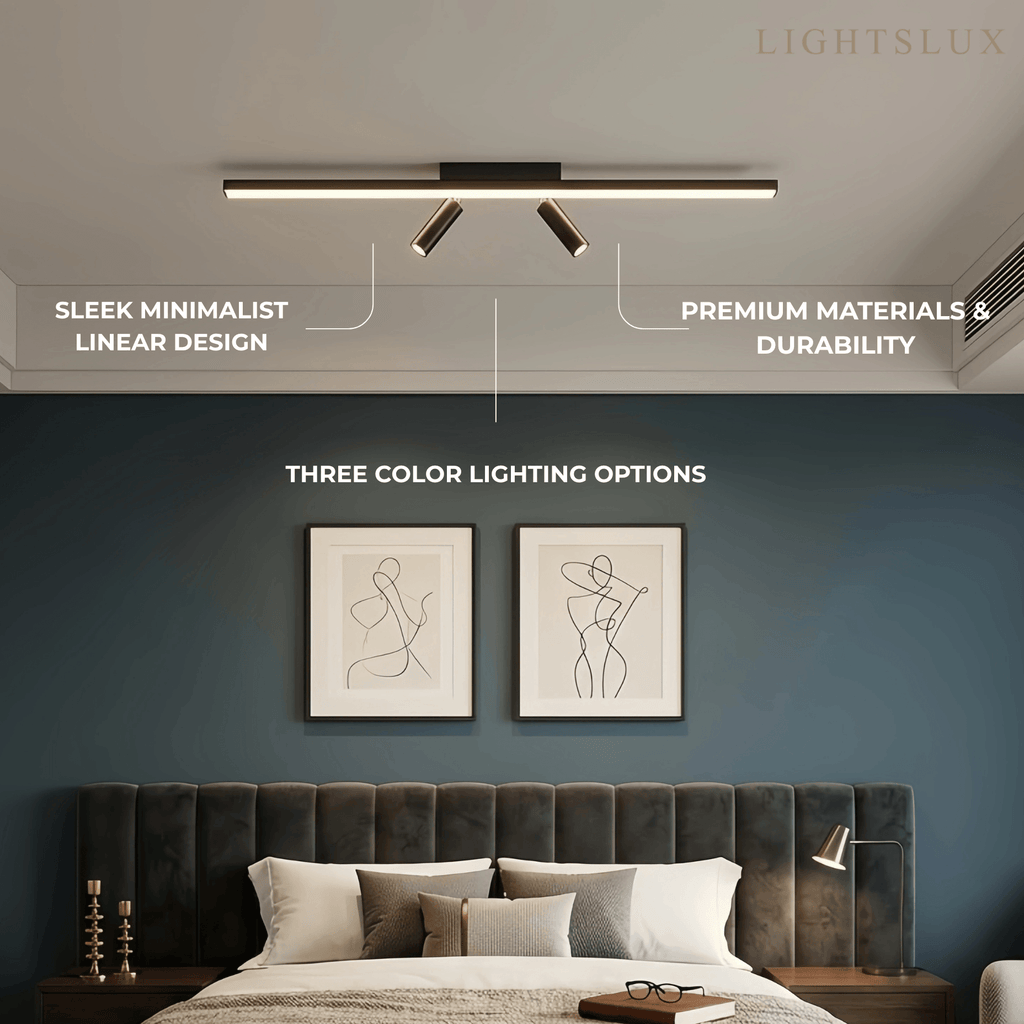 Minimalist Linear Ceiling Light – Black Metal Fixture for Living Room/Bedroom - Flindria