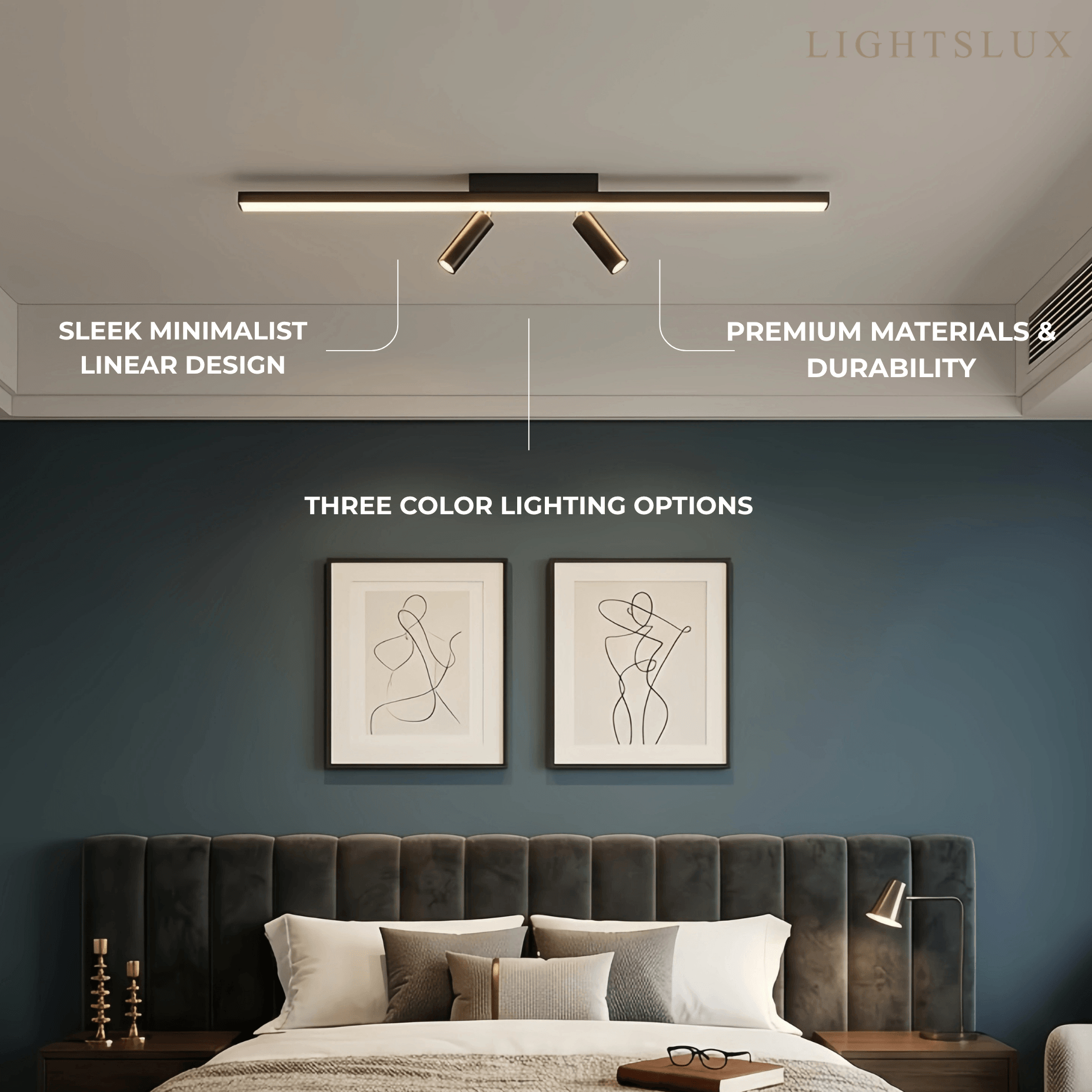 Minimalist Linear Ceiling Light – Black Metal Fixture for Living Room/Bedroom - Flindria