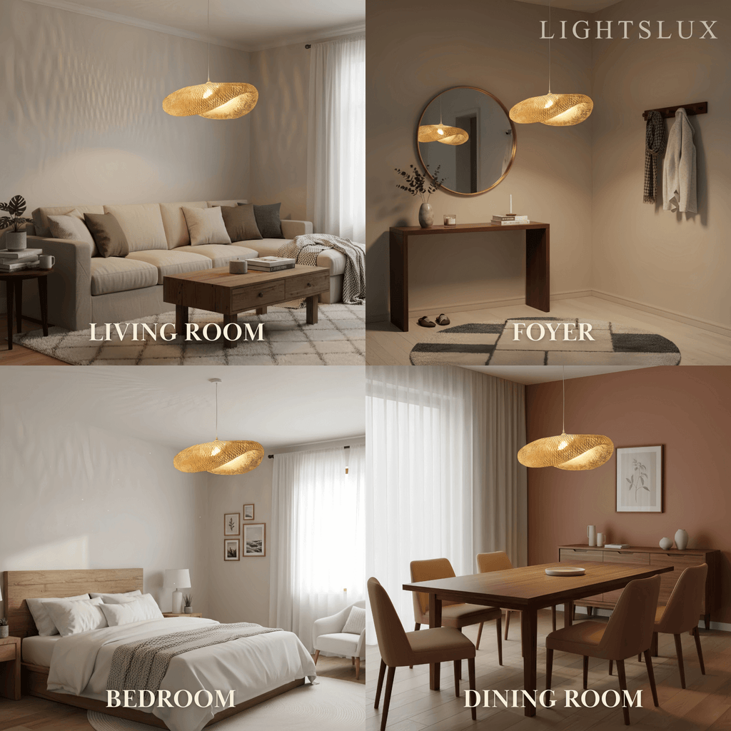 Natural Bamboo Pendant Light – Irregular Wood Design for Dining Room - Flindria