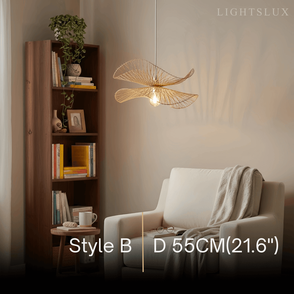 Natural Rattan Pendant Light – Handwoven Bamboo Elegance for Dining Room - Flindria