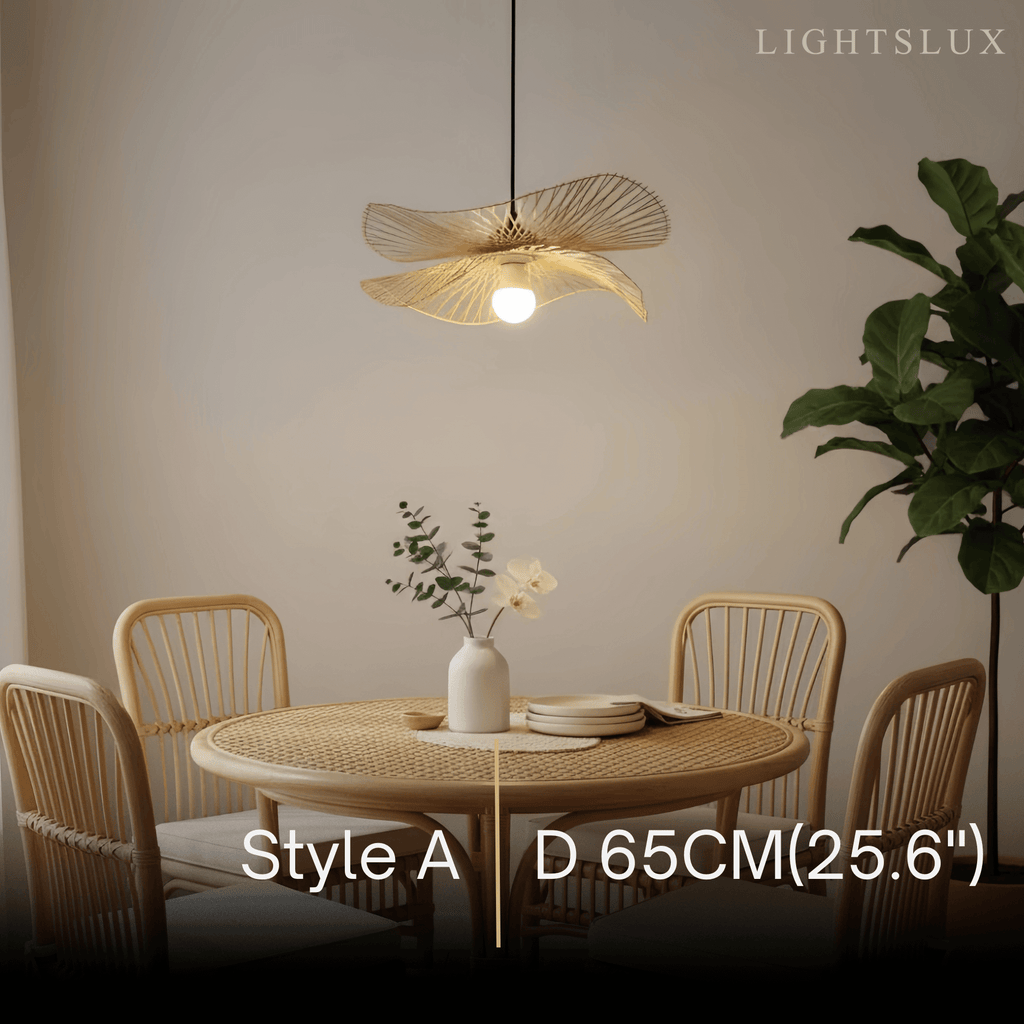 Natural Rattan Pendant Light – Handwoven Bamboo Elegance for Dining Room - Flindria