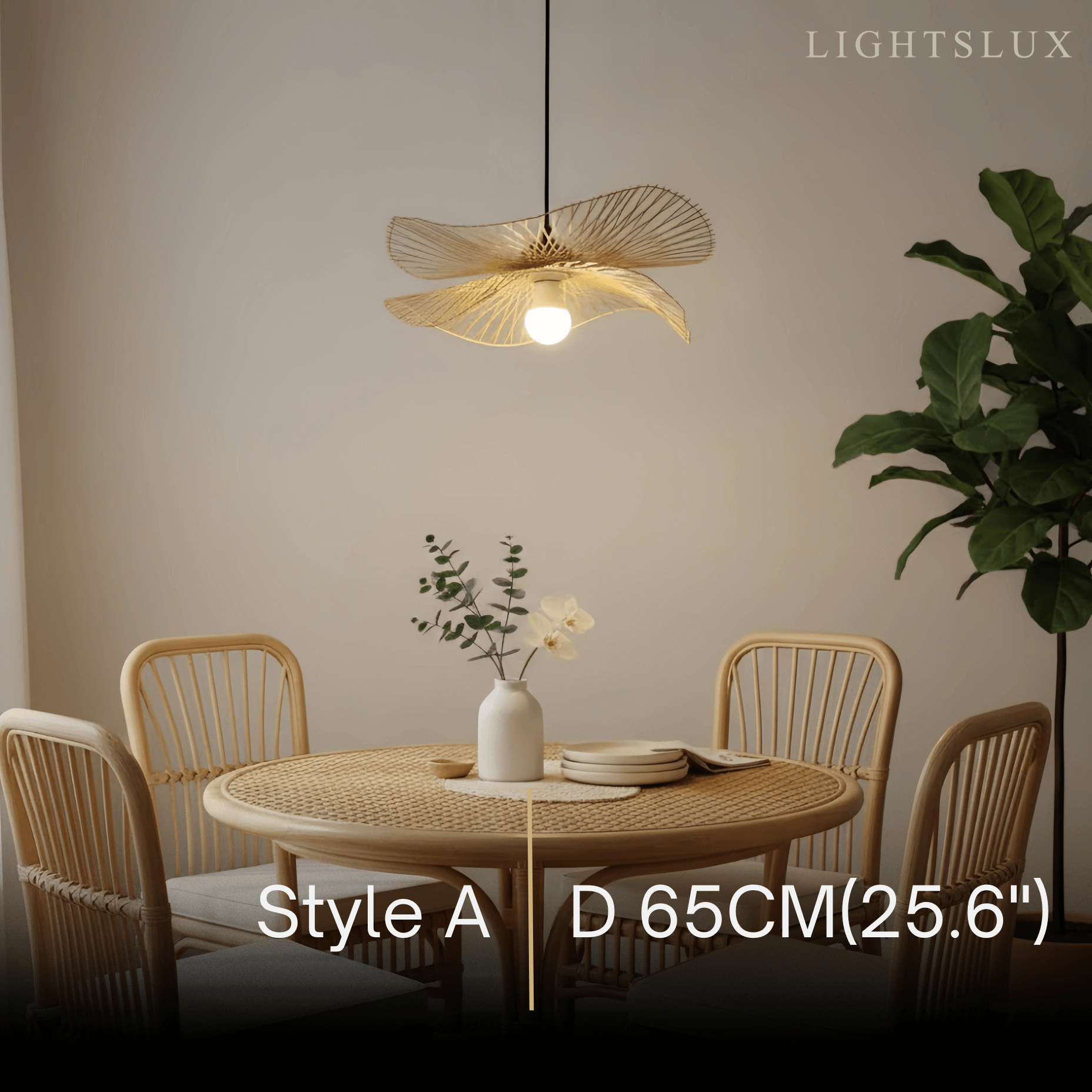 Natural Rattan Pendant Light – Handwoven Bamboo Elegance for Dining Room - Flindria