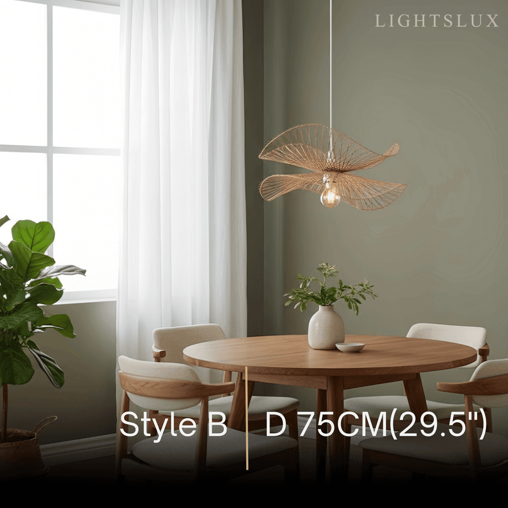 Natural Rattan Pendant Light – Handwoven Bamboo Elegance for Dining Room - Flindria