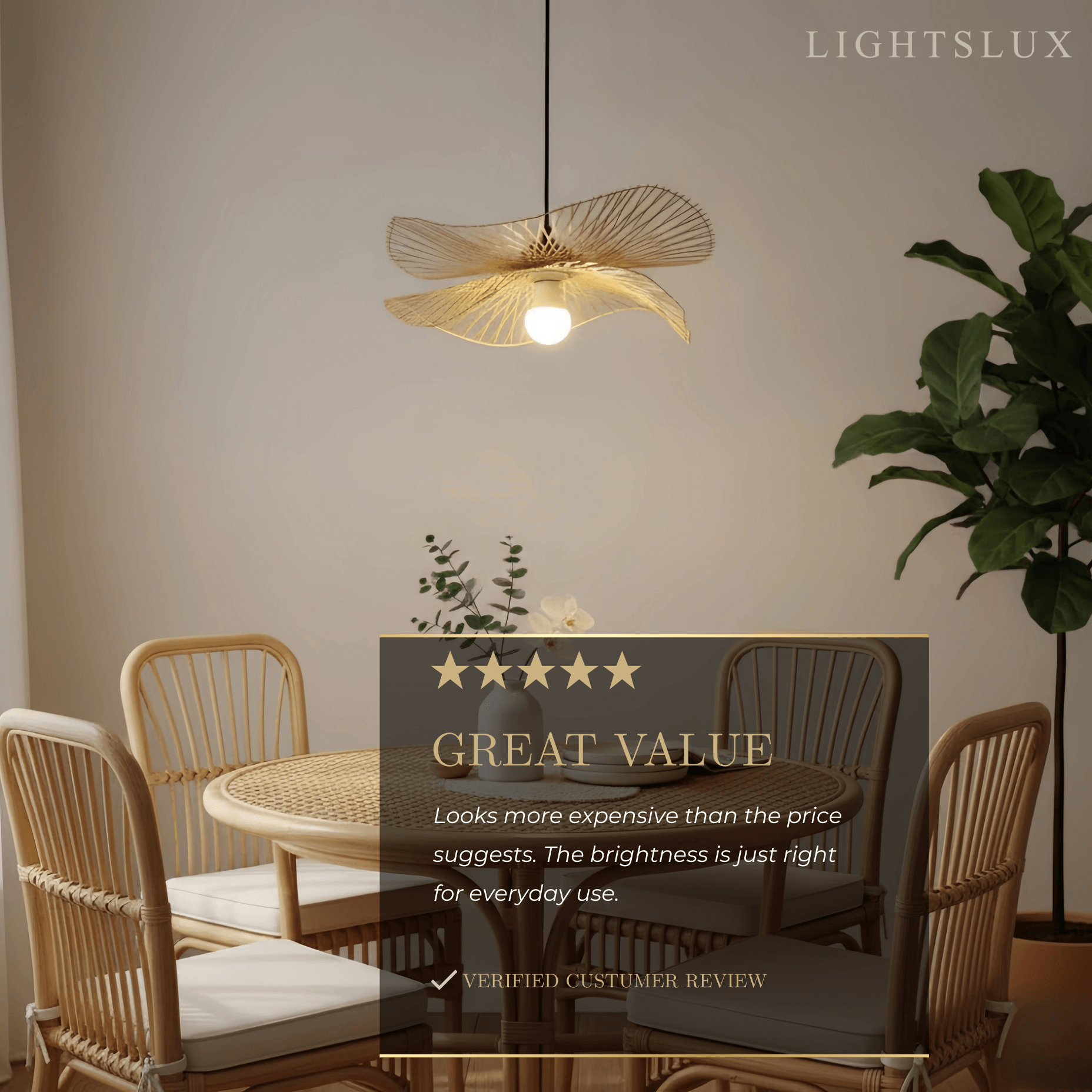 Natural Rattan Pendant Light – Handwoven Bamboo Elegance for Dining Room - Flindria