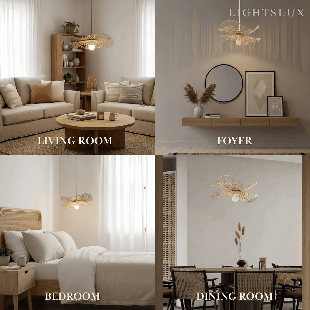 Natural Rattan Pendant Light – Handwoven Bamboo Elegance for Dining Room - Flindria