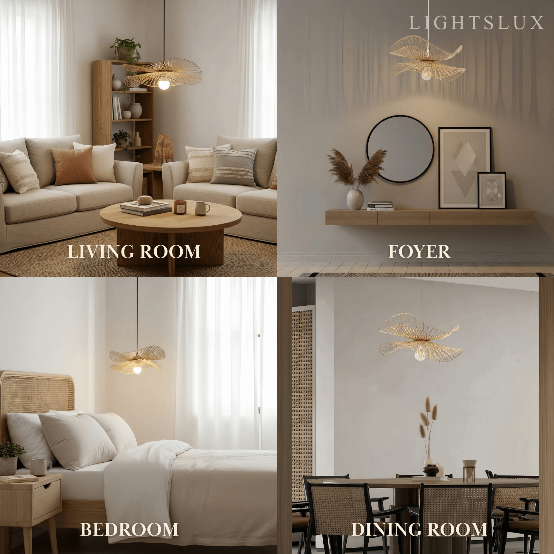 Natural Rattan Pendant Light – Handwoven Bamboo Elegance for Dining Room - Flindria