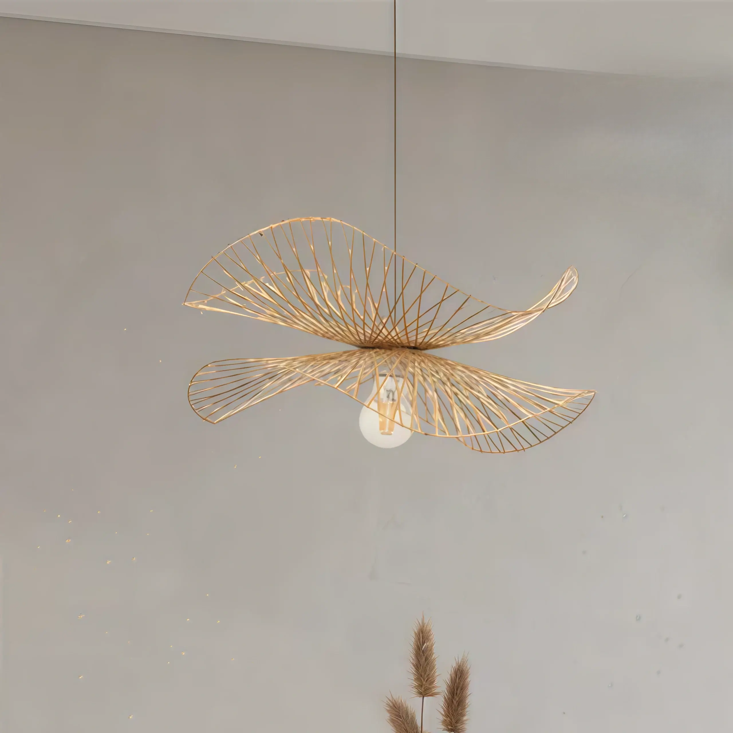 Natural Rattan Pendant Light – Handwoven Bamboo Elegance for Dining Room - Flindria