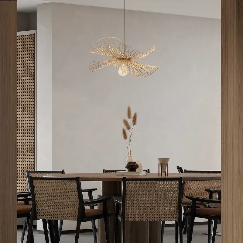 Natural Rattan Pendant Light – Handwoven Bamboo Elegance for Dining Room - Flindria
