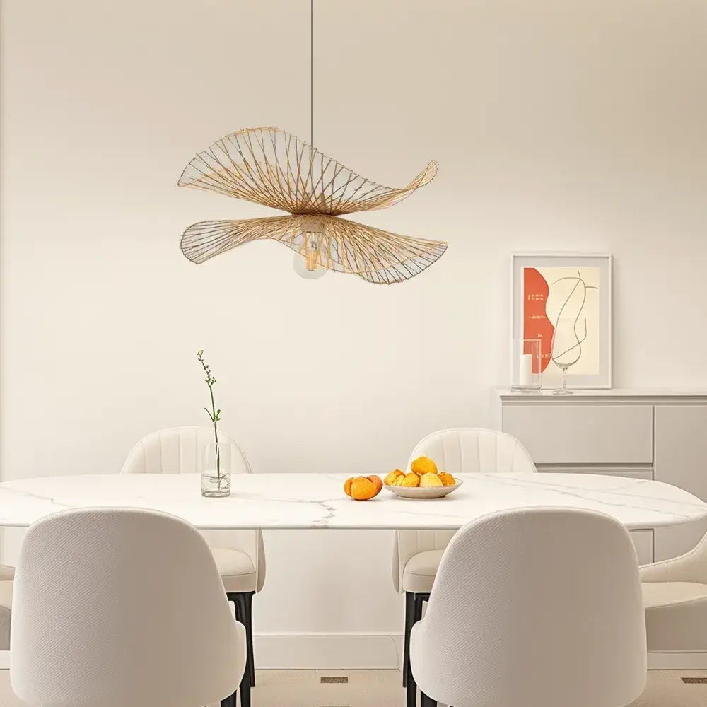 Natural Rattan Pendant Light – Handwoven Bamboo Elegance for Dining Room - Flindria