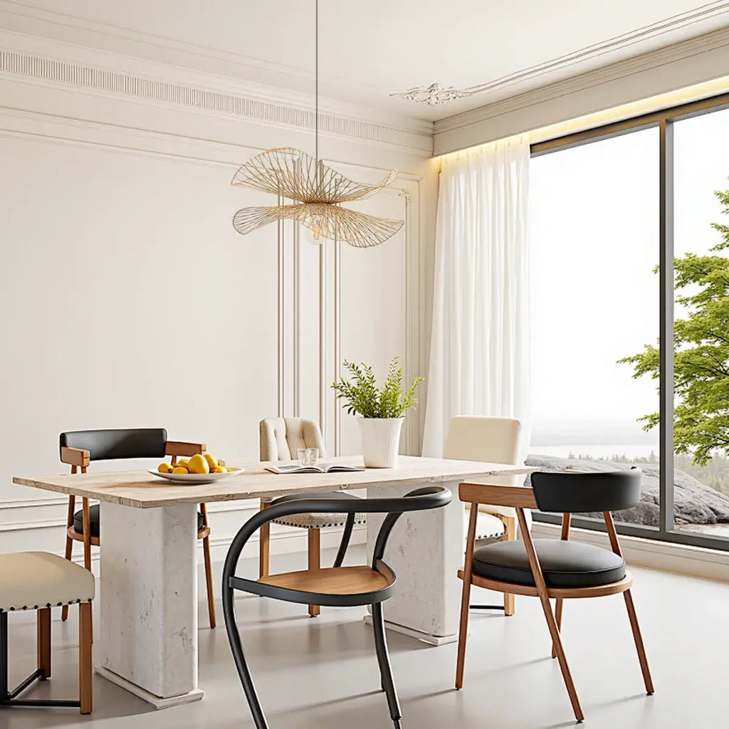 Natural Rattan Pendant Light – Handwoven Bamboo Elegance for Dining Room - Flindria