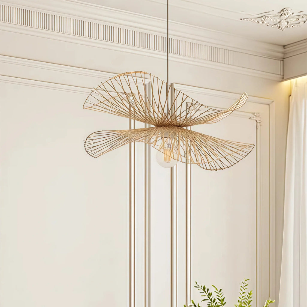 Natural Rattan Pendant Light – Handwoven Bamboo Elegance for Dining Room - Flindria