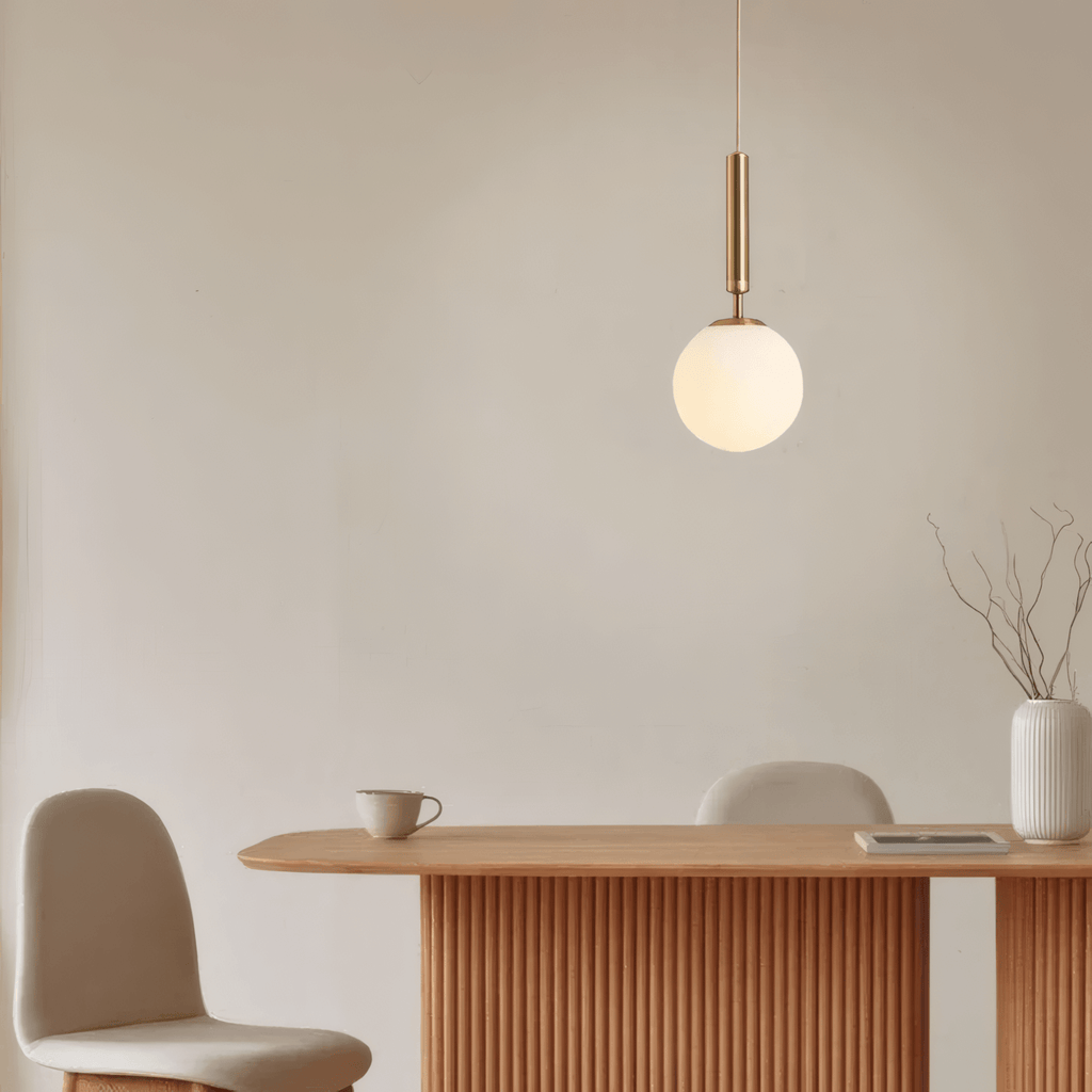 Modern Gold Pendant Light – Globular Glass/Metal Fixture for Dining Room - Flindria