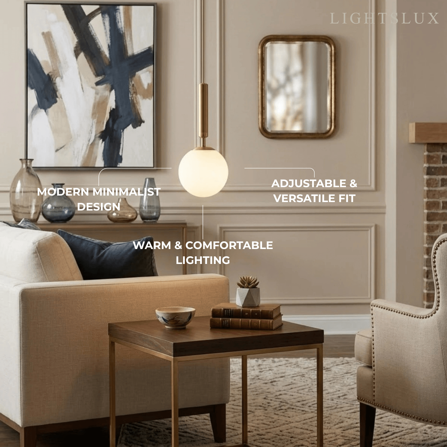 Modern Gold Pendant Light – Globular Glass/Metal Fixture for Dining Room - Flindria