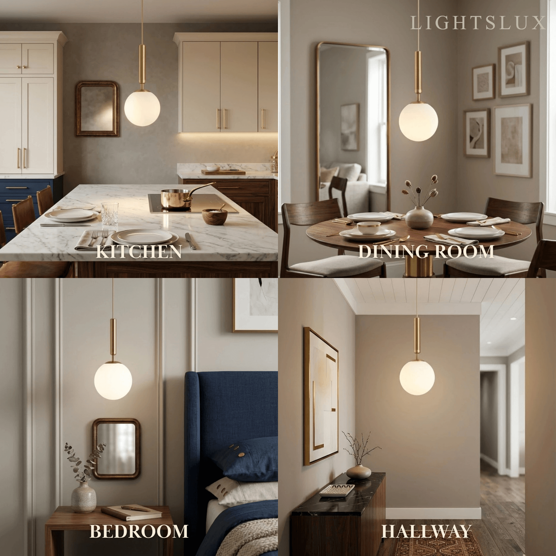 Modern Gold Pendant Light – Globular Glass/Metal Fixture for Dining Room - Flindria