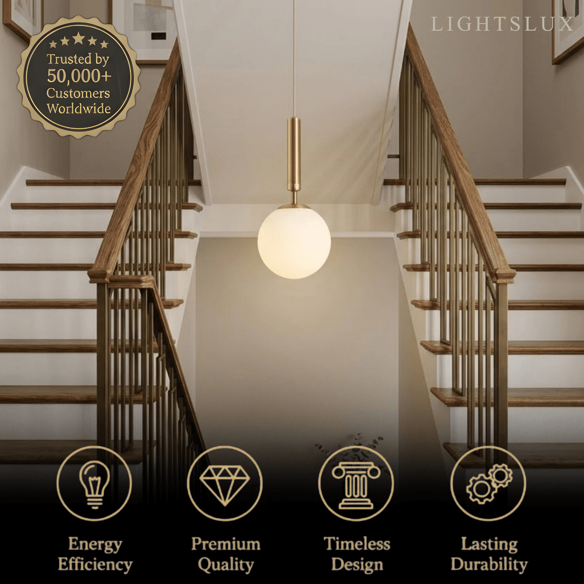 Modern Gold Pendant Light – Globular Glass/Metal Fixture for Dining Room - Flindria