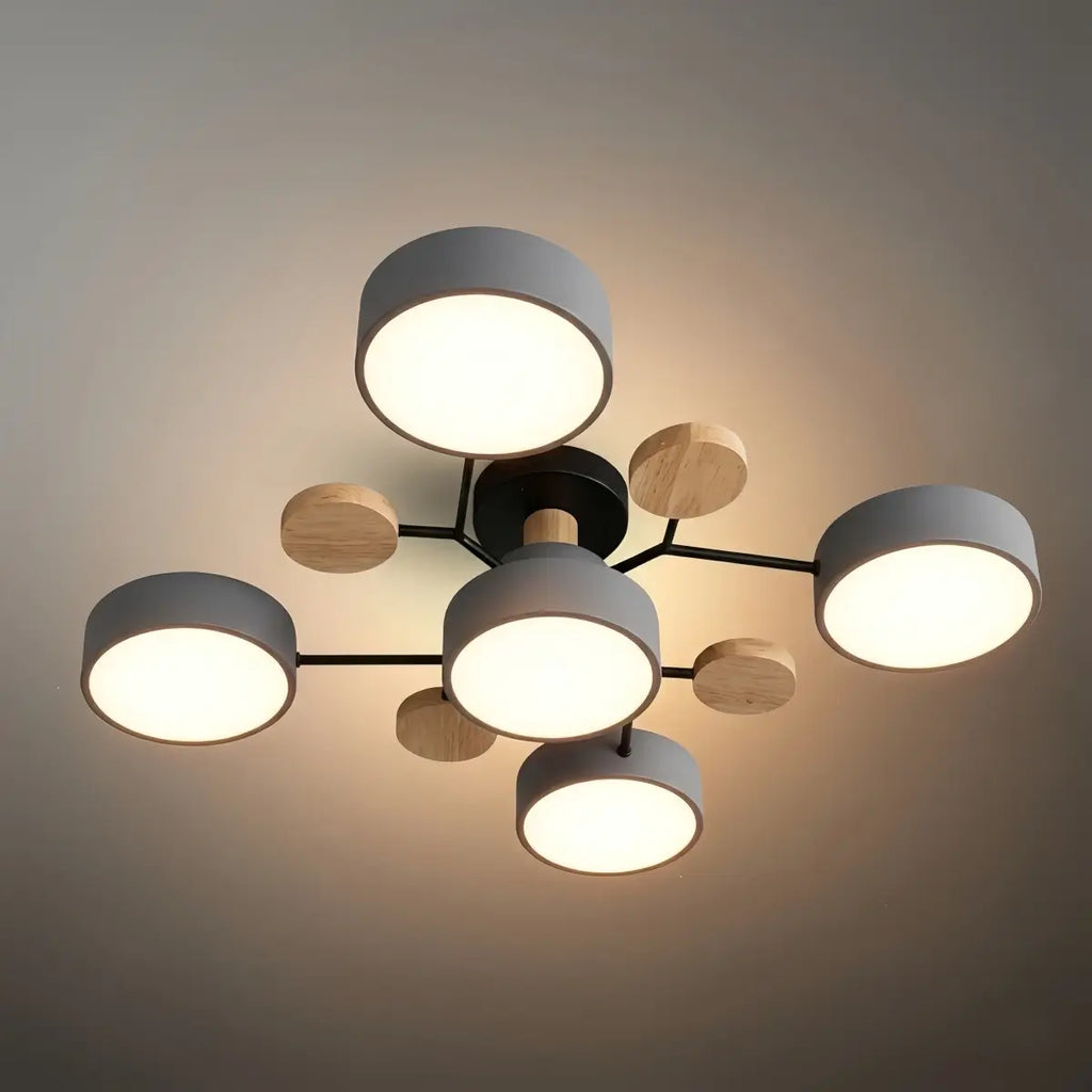 Modern Round Metal Ceiling Light - Multi-Head in Gray/Green/White for Living Room - Flindria