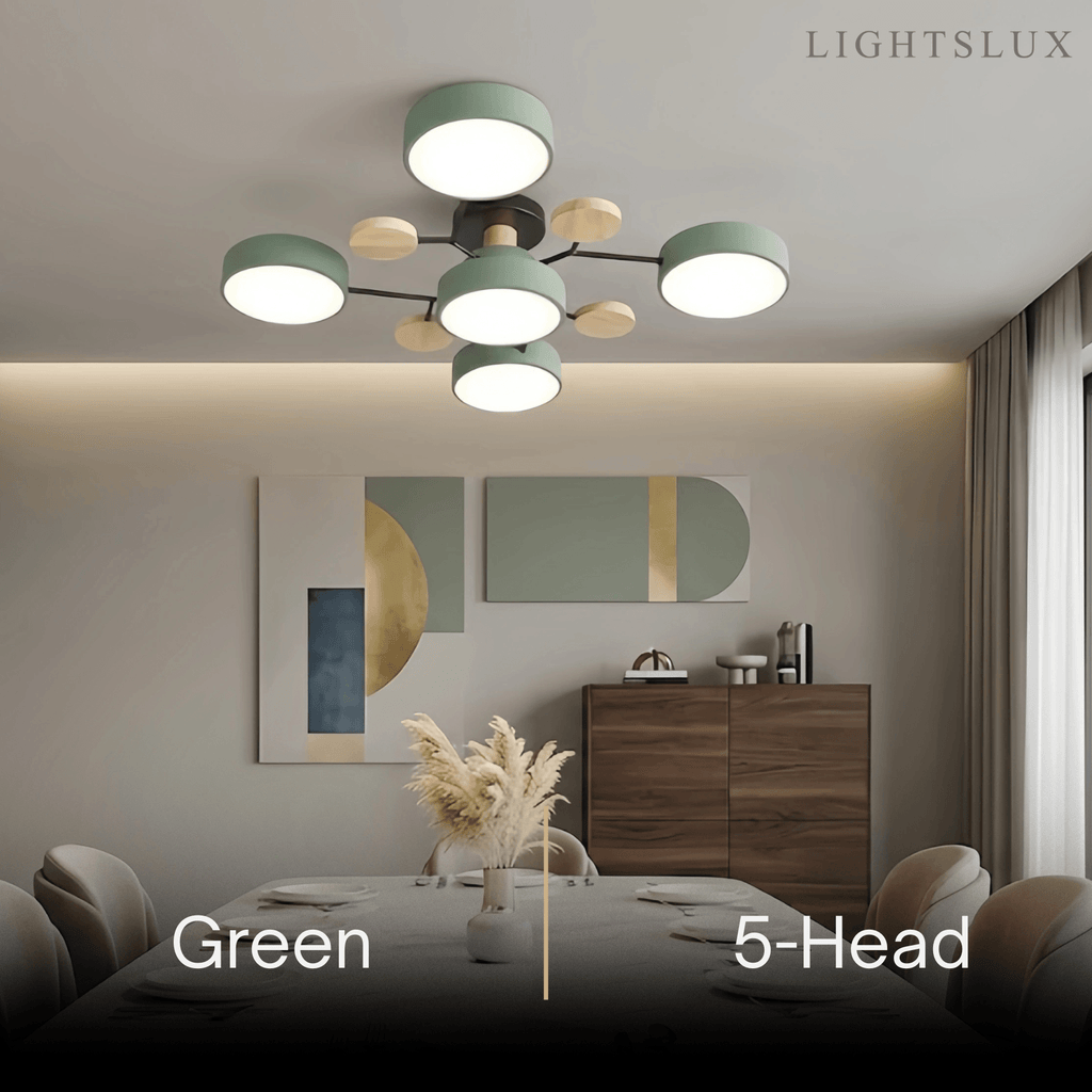 Modern Round Metal Ceiling Light - Multi-Head in Gray/Green/White for Living Room - Flindria