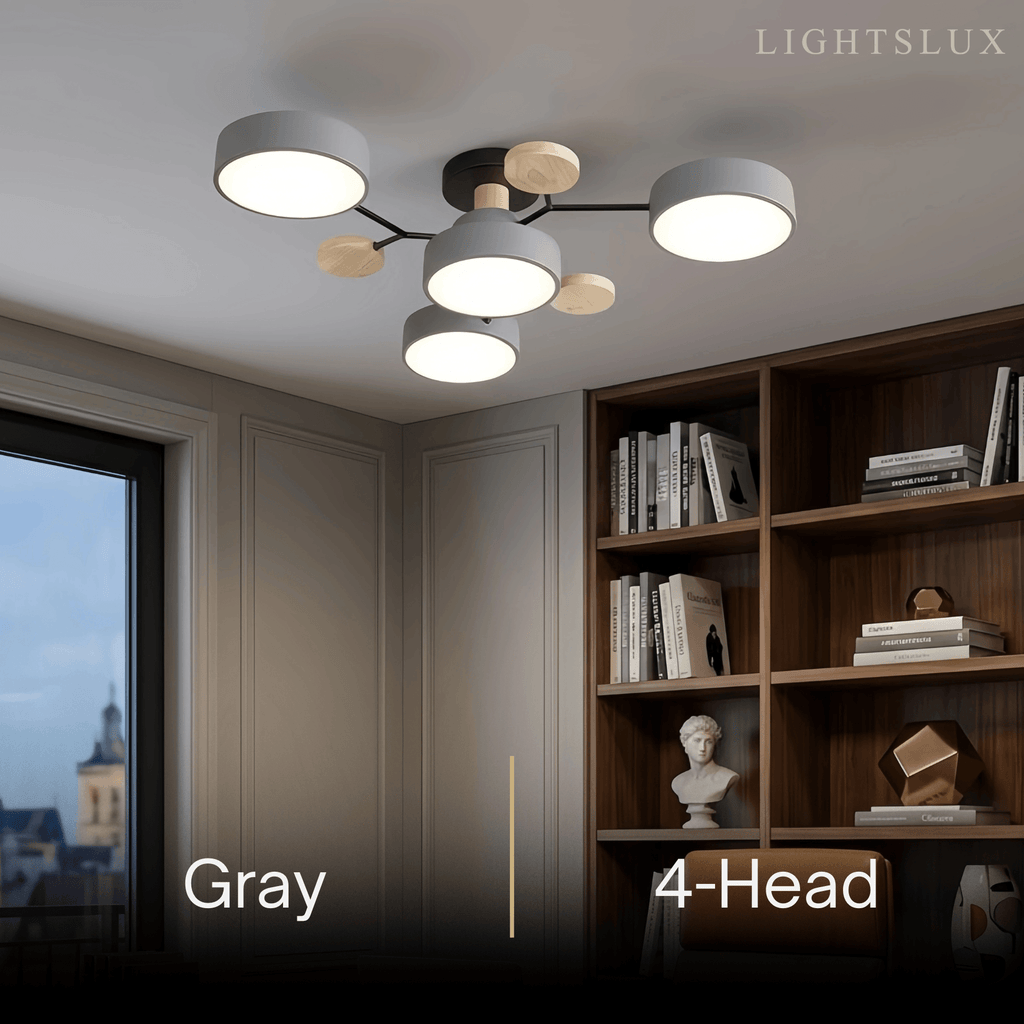 Modern Round Metal Ceiling Light - Multi-Head in Gray/Green/White for Living Room - Flindria