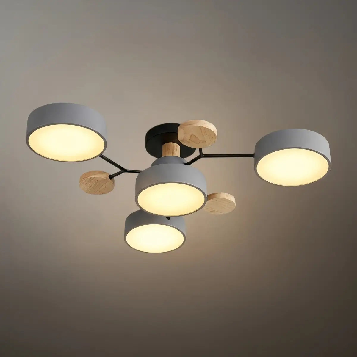 Modern Round Metal Ceiling Light - Multi-Head in Gray/Green/White for Living Room - Flindria
