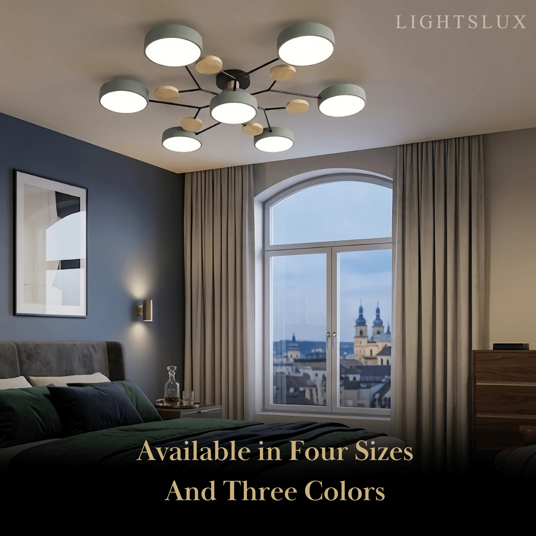 Modern Round Metal Ceiling Light - Multi-Head in Gray/Green/White for Living Room - Flindria