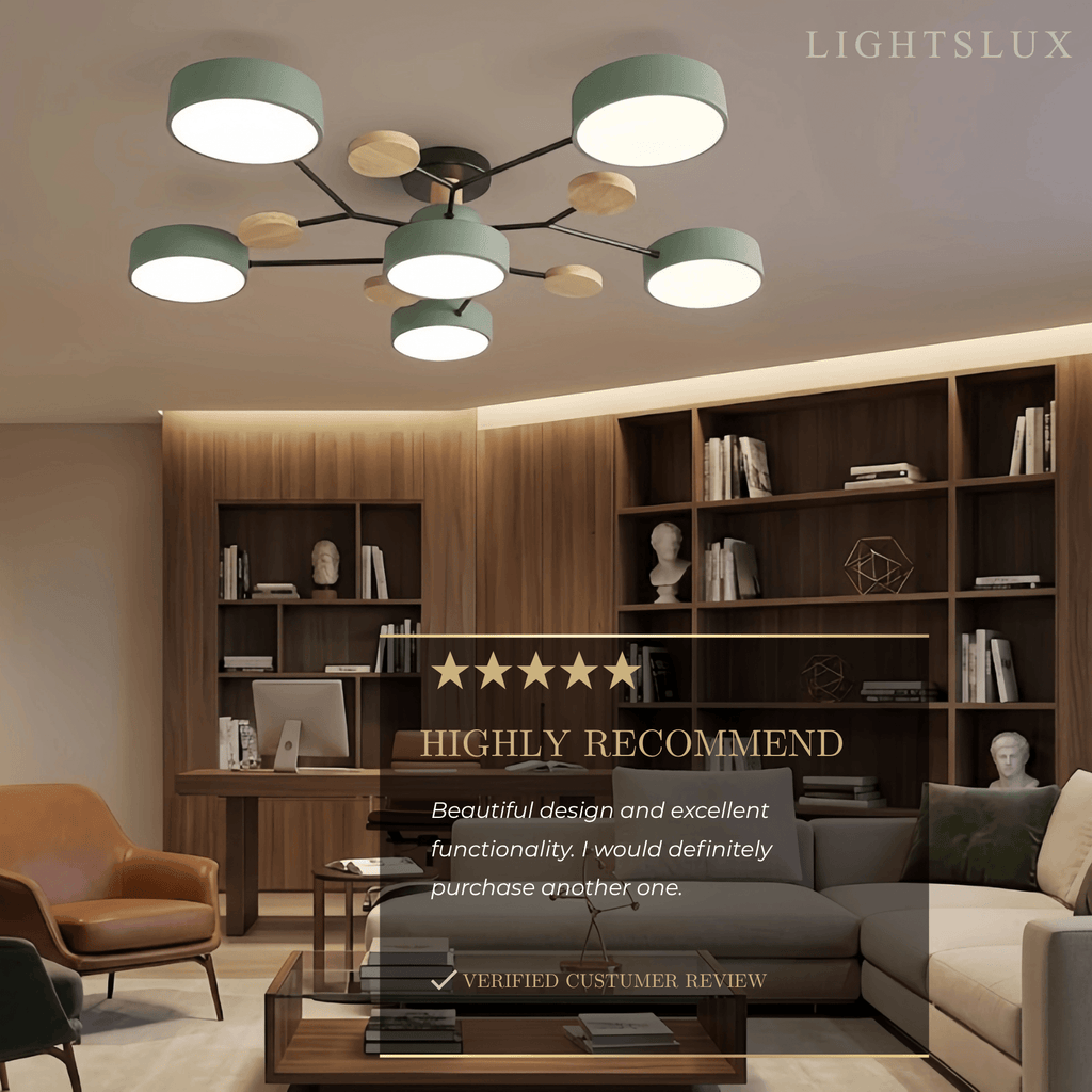 Modern Round Metal Ceiling Light - Multi-Head in Gray/Green/White for Living Room - Flindria