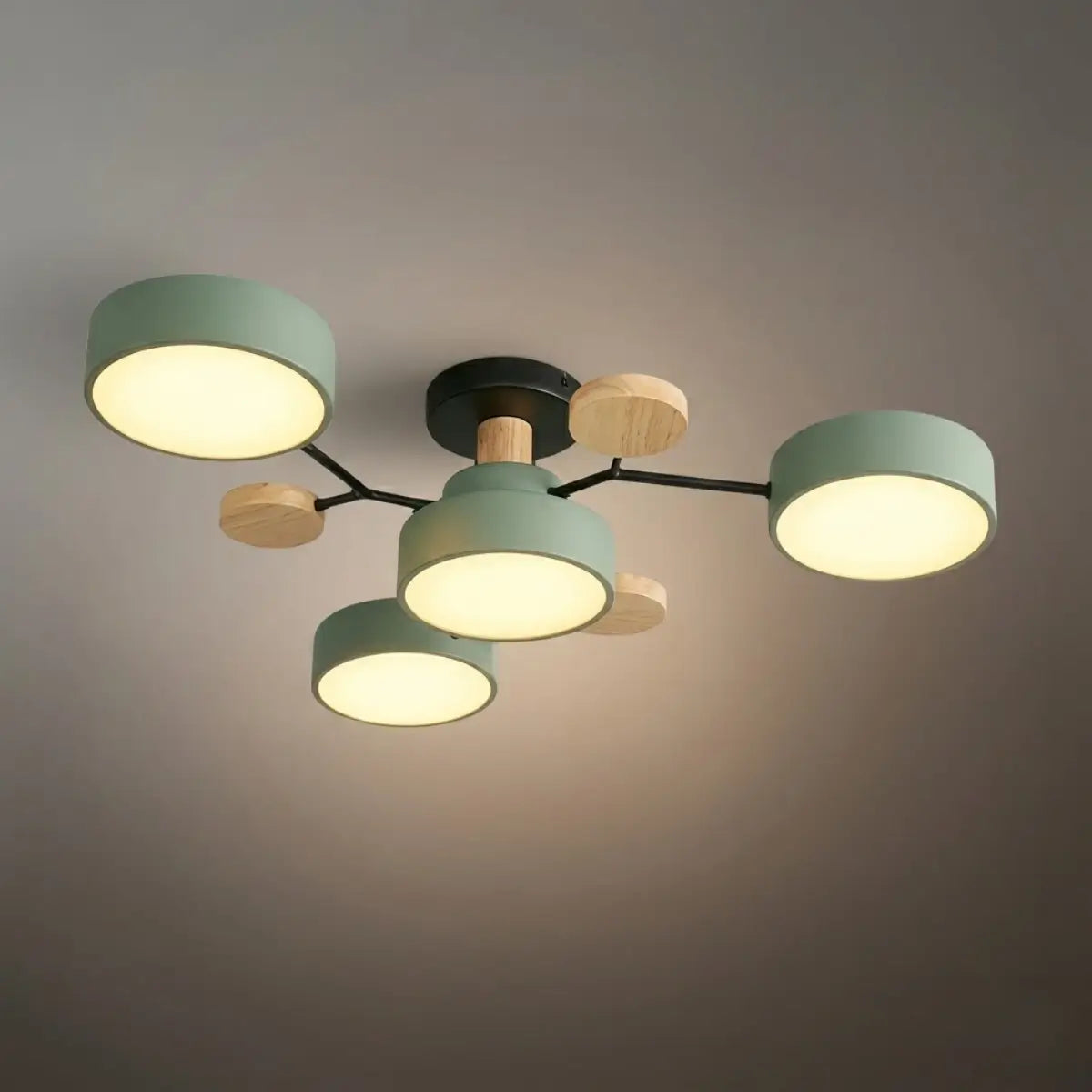 Modern Round Metal Ceiling Light - Multi-Head in Gray/Green/White for Living Room - Flindria