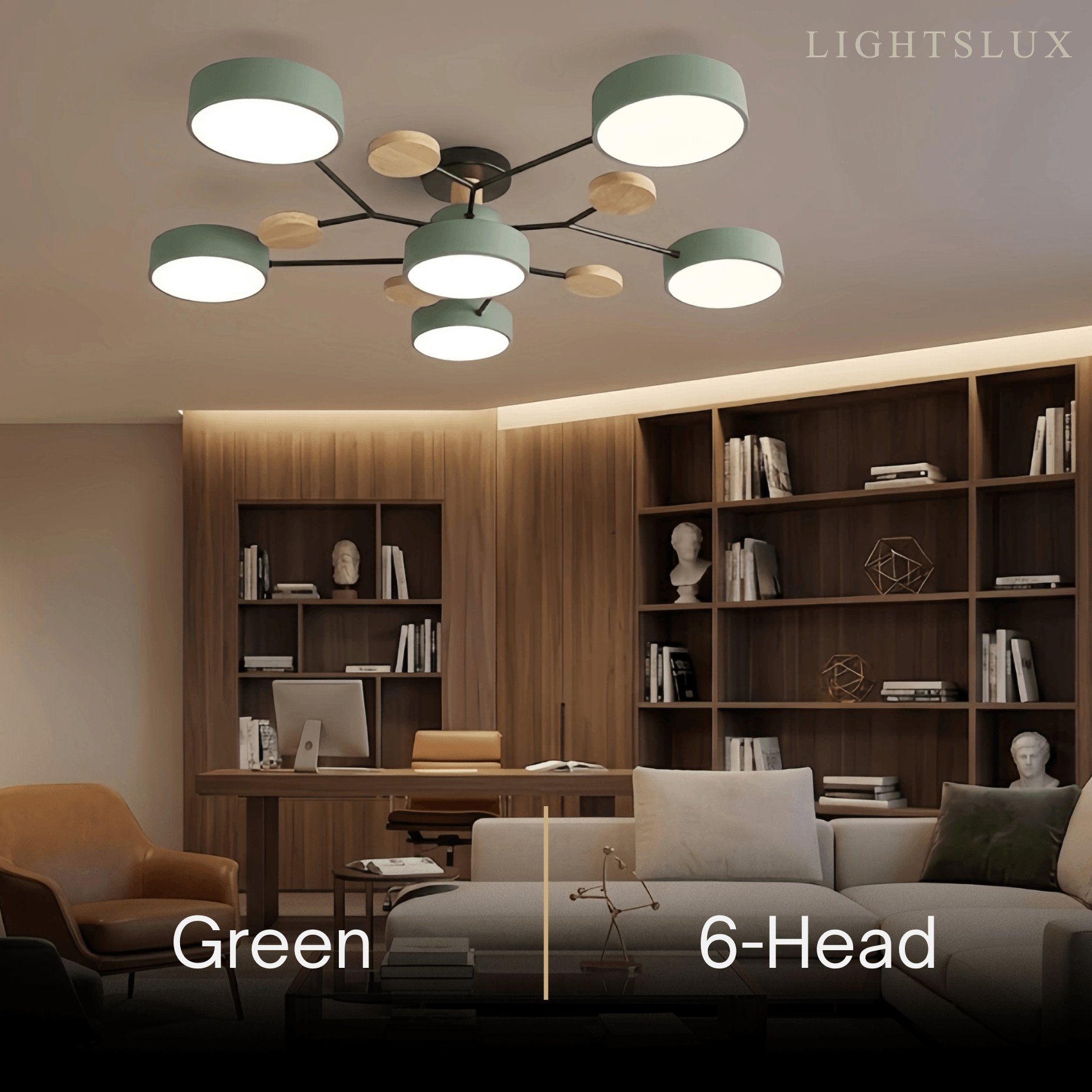 Modern Round Metal Ceiling Light - Multi-Head in Gray/Green/White for Living Room - Flindria