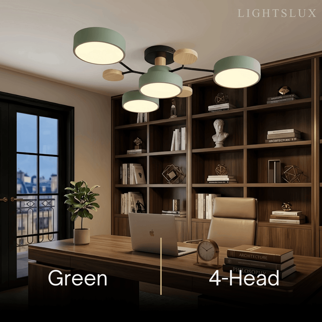 Modern Round Metal Ceiling Light - Multi-Head in Gray/Green/White for Living Room - Flindria